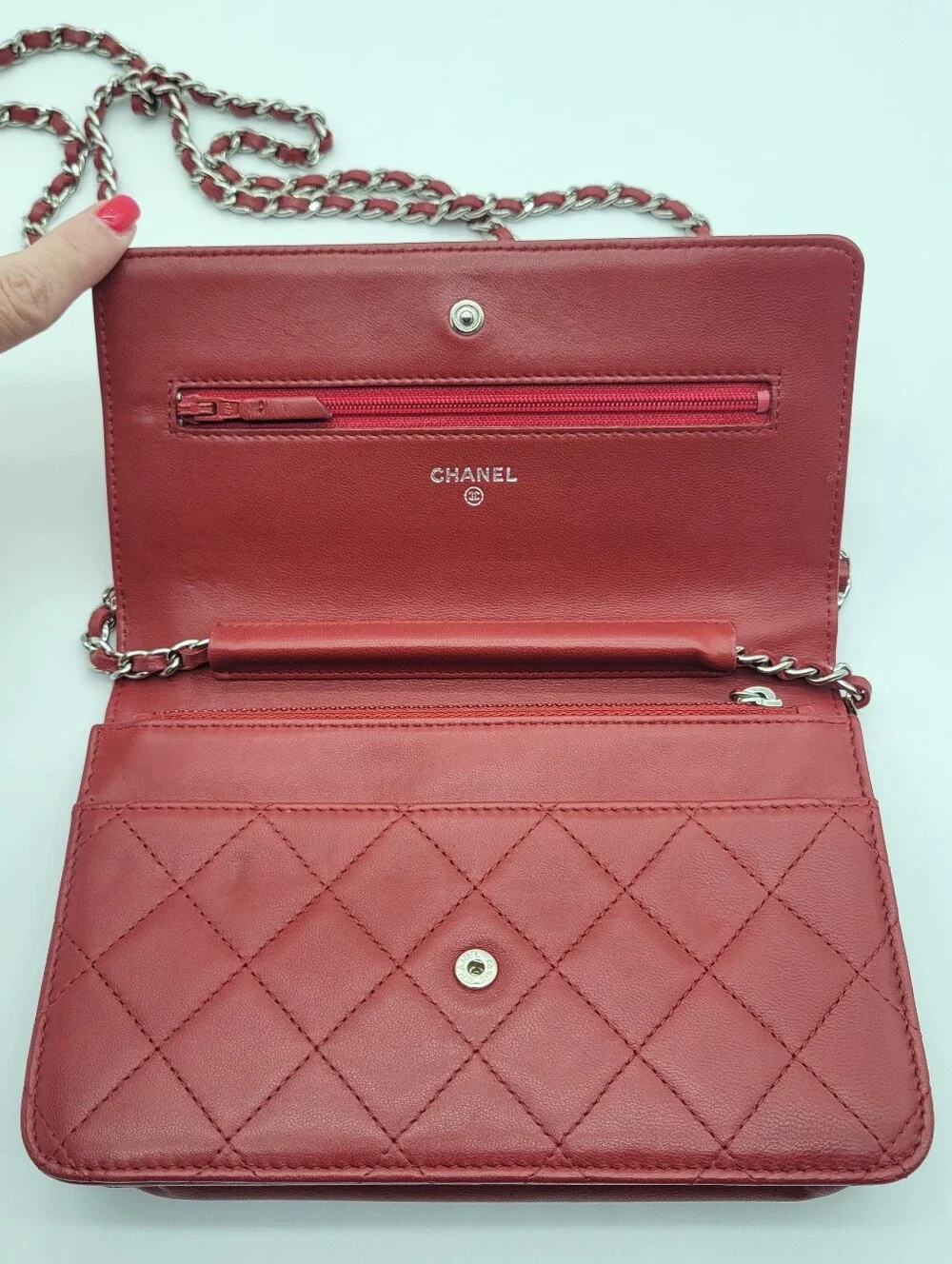 Chanel Red Quilted Leather Wallet-On-Chain (WOC)